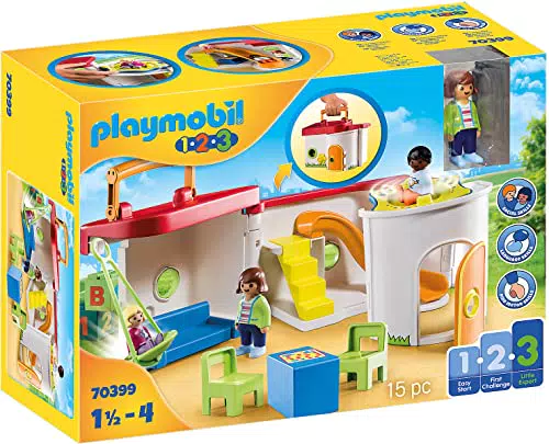PLAYMOBIL 1.2.3 Kindergarten mit Schaukel, Karussell und Rutsche - Tragbar und ideal für Kinder ab 1 Jahr