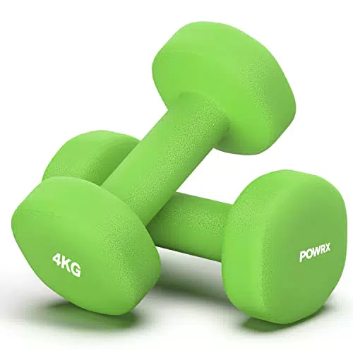 POWRX Neopren Hanteln Kurzhanteln 4kg Hellgrün 2er Set I Hexagon
