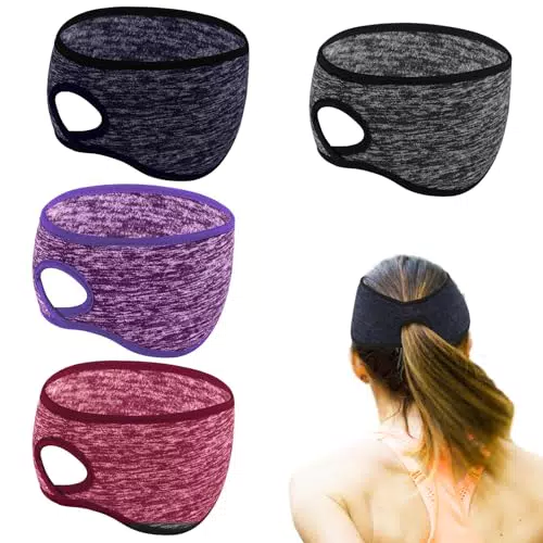 Prasacco 4 Stück Pferdeschwanz Stirnband, Winter Stirnband für Damen Polarfleece Ohrenwärmer Stirnband Elastische Warme Stirnband-Ohrenschützer Winter Laufen Stirnband für Damen