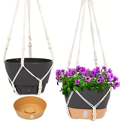 QCQHDU Makramee-Pflanzgefäß-Set, 20, 3 cm, für drinnen und draußen