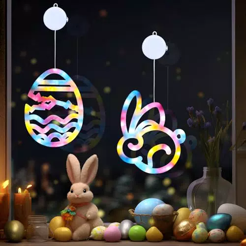 Ostern Fenster Lichterkette mit Timer und Saugnäpfen - Batteriebetrieben