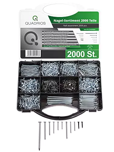 QUADRIOS GmbH Stahlnagel-Sortiment 2000 Teile verschiedene Nägel Teppichnägel Drahtnägel