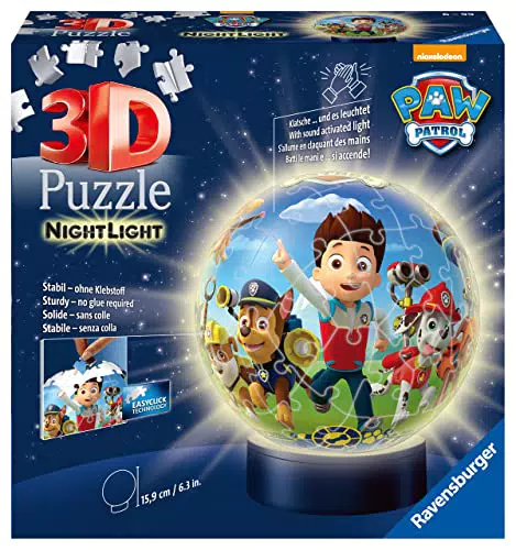 Ravensburger 3D Puzzle 11842 - Nachtlicht Puzzle-Ball Paw Patrol - 72 Teile - ab 6 Jahren