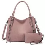 Realer Damen Handtaschen Groß Shopper Lederhandtasche Schultertasche Umhängetasche Geldbörse Hobo Damen Taschen Set 2pcs Rosa