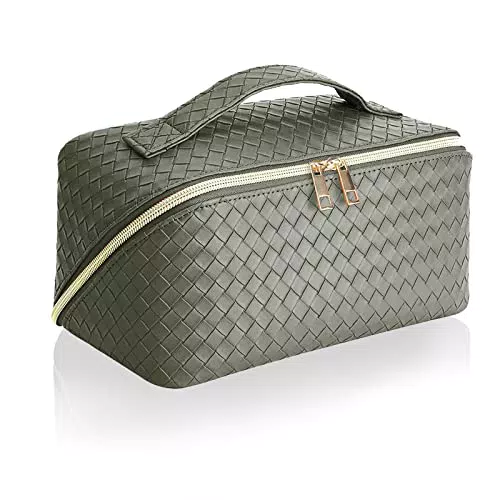 Kosmetiktasche aus PU-Leder mit großem Fassungsvermögen und Trennwand