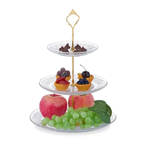 "Relaxdays Vintage Etagere aus Glas und Eisen, Servierständer mit 3 Etagen"
