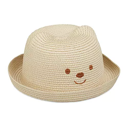 Relaxdays Kinder Strohhut, Gr. 52, mit Bär Gesicht