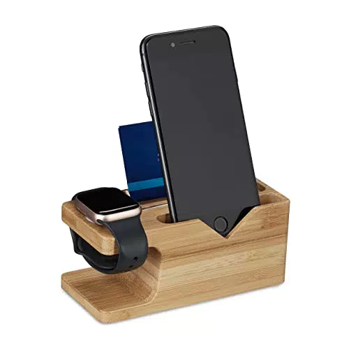 Relaxdays Ladestation, für Apple Watch & iPhone, Bambus