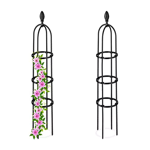 Relaxdays Rankhilfe Obelisk, 2er Set, 100x20 cm, Ranksäule für Kletterpflanzen