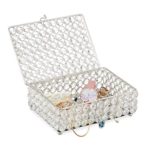 Schmuckdose Relaxdays Kristalldesign verspiegelter Boden silber