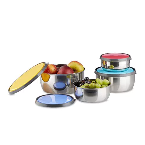 "Relaxdays Schüssel Set mit Deckel aus Edelstahl für Küche und Camping"