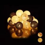 Relaxdays, weiß/grau/schwarz LED Lichterkette mit 20 Baumwollkugeln