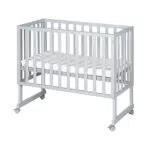 roba Stuben- und Beistellbett safe asleep 3 in 1-45 x 90 cm - Höhenverstellbar - Komplettes Anstellbett mit Matratze + Canvas Barriere - Bett Set für Babys - Holz taupe/grau