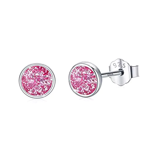 Runde Ohrringe Silber 925 Kinder Ohrringe Klein Runde Ohrstecker für Mädchen Hypoallergene Glitzer Ohrringe Runde für Damen Mädchen Kinder
