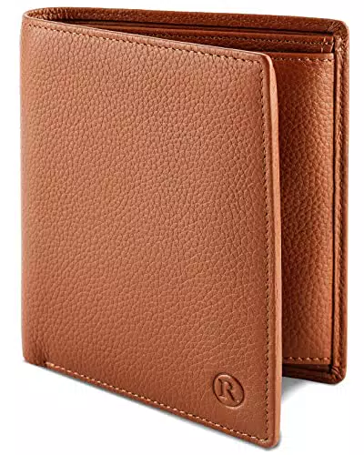 RUTAKO Leder Geldbörse Herren mit RFID Schutz I Portemonnaie Groß mit Münzfach I 12 Fächer I Echtleder Geldbeutel für Männer I Brieftasche Wallet Portmonee Cognac-Braun