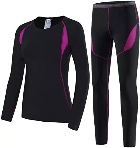SAGUARO Winter Thermounterwäsche Damen Warm Atmungsaktiv Skiunterwäsche Frauen Funktionsunterwäsche Set Schwarz Gr.44