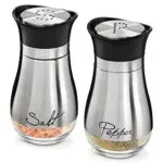 Salz- und Pfefferstreuer-Set aus Glas und Edelstahl - Mit Beschriftung Salt und Pepper