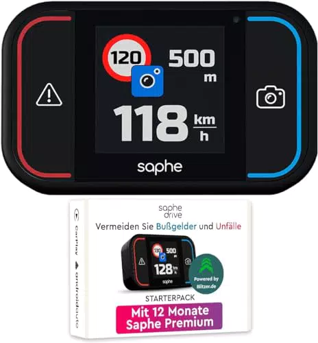 Saphe Drive Pro Blitzerwarner mit Farbdisplay und CarPlay/Android Auto Kompatibilität