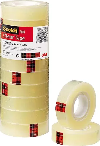 Scotch Transparentes Klebeband 508- 10 Rollen - 15mm x 33m - Durchsichtiges Allzweckband für Schule