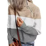 SEBOWEL Damen Winterpullis Farbblock Strickpulli Strickpullover Oversize Winterpullover Schwarz