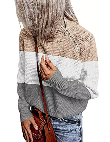 SEBOWEL Damen Winterpullis Farbblock Strickpulli Strickpullover Oversize Winterpullover Schwarz