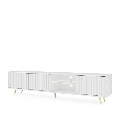 Selsey Bello-TV Lowboard weiß LED-Beleuchtung Lamellenfront goldene Füße