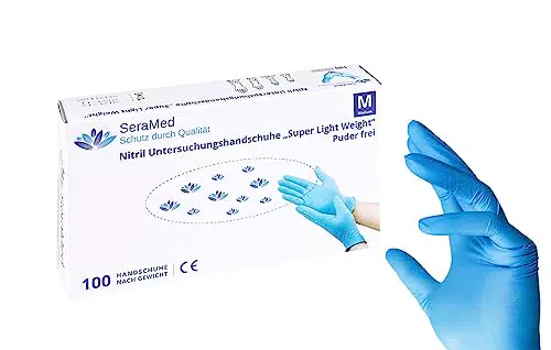 SeraMed Nitrilhandschuhe puderfrei Einmalhandschuhe 100 Stück blau Größe