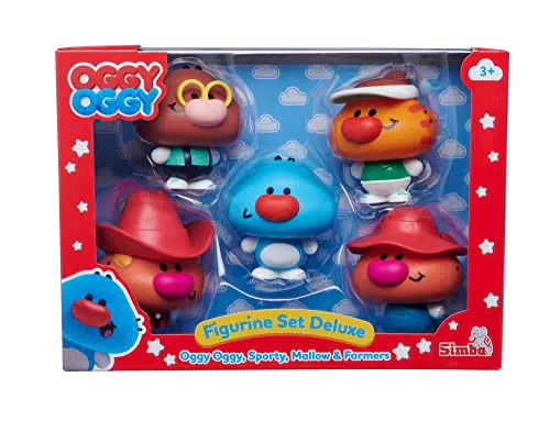 Simba OggyOggy Figurenset Deluxe - Spielfiguren Set mit Oggy, Sporty, Mallow und zwei Farmer, 7cm - Kinderserie