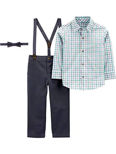 Carter's Baby Jungen 3-teiliges Festliches Set mit Fliege und Hosenträgern, Grün/Grau kariert, 4 Jahre