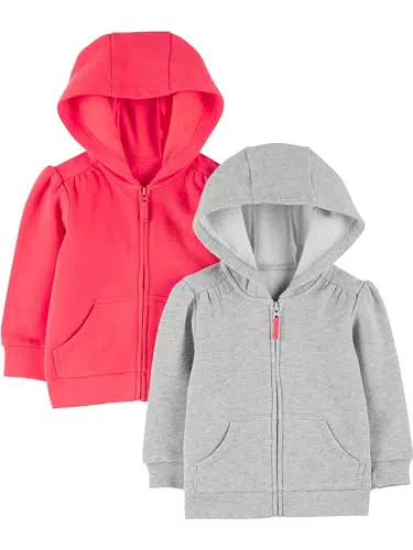 Carter's Baby Mädchen Fleece Hoodie mit durchgehendem Reißverschluss - Rosa/Grau