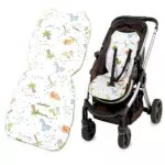 Sitzauflage Kinderwagen Buggy Einlage - Sitzeinlage für Kindersitz Auflage atmungsaktiv universal 75 x 35 cm Minky Grün Dinosaurier