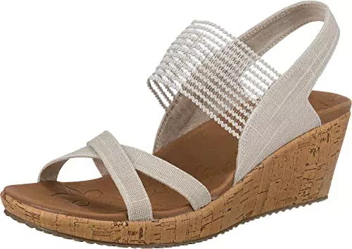 Skechers Damen Sandalen Beverlee HIGH Tea - Natürliches Leinen mit Glitzereffekt