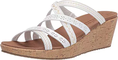 Skechers Damen Beverlee-Tiger Posse Keilsandale, Weiß