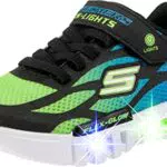 Skechers Jungen Flex-glow Dezlom Sneaker, Navy Synthetic Textile Orange Yellow Trim