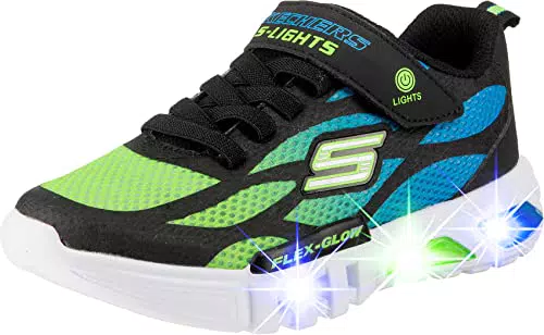 Skechers Jungen Flex-glow Dezlom Sneaker, Navy Synthetic Textile Orange Yellow Trim