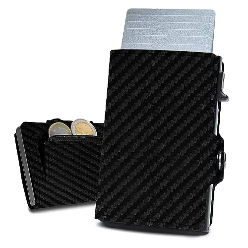 Slimfin® RFID Schutz Geldbörse - Kartenetui mit Münzfach - Carbon - Unisex