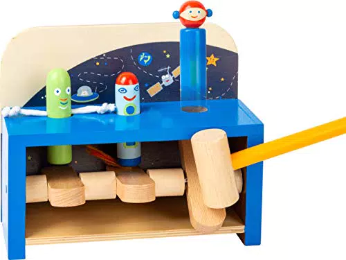 small foot Klopfbank Space aus Holz, Hammerspiel mit Weltraumfiguren für kleine Weltraumpioniere