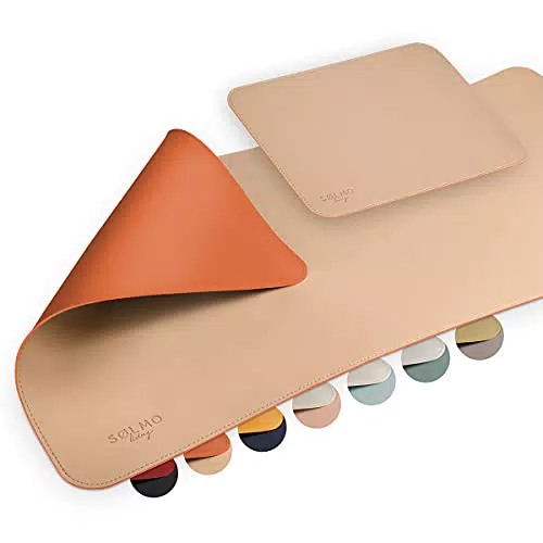 sølmo I Schreibtischunterlage groß Beige, Tischunterlage I 85x40cm aus PU-Leder I Schreibunterlage Kinder Büro abwischbar I mit Extra Mauspad XXL