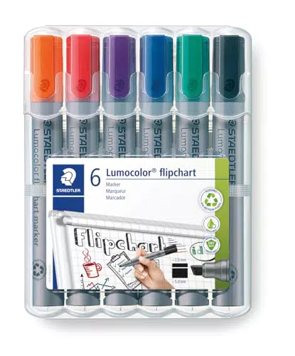 STAEDTLER Flipchart Marker Lumocolor - Keilspitze, lange Lebensdauer, nachfüllbar - Made in Germany - Set mit 6 Farben