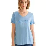 STREET ONE Damen Shiny V-Neck W.Wording Kurzarmshirt