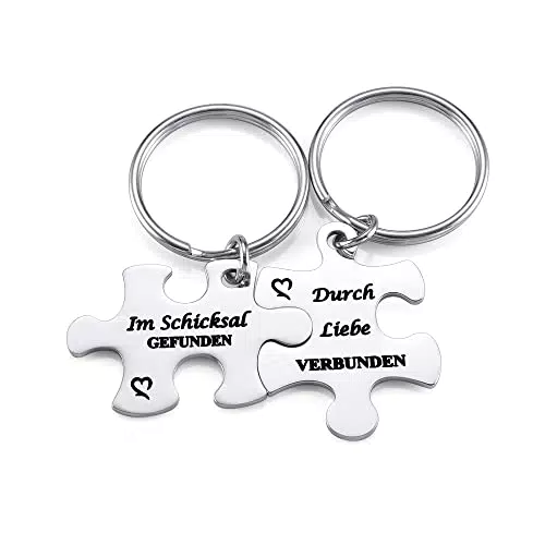 Sunligoo Schlüsselanhänger Puzzle mit Gravur aus Edelstahl - Persönliches Geschenk für Paare