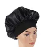 Satin Schlafmütze für Damen - Schwarze Nachtmütze für lange Haare