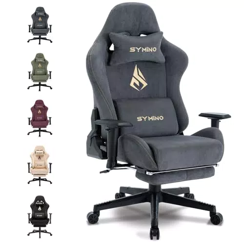 Symino Gaming Stuhl aus Alcantara mit Fußstütze - Ergonomischer Bürostuhl in Grau