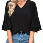Elegante Damenbluse mit V-Ausschnitt und 3/4 Ärmeln
