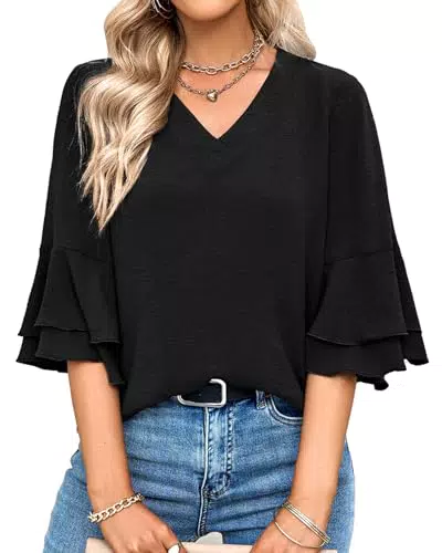 Elegante Damenbluse mit V-Ausschnitt und 3/4 Ärmeln
