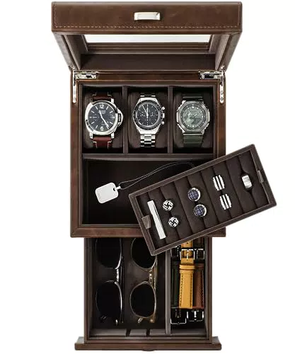 TAWBURY Schmuckkasten Uhrenbox Herren - Brillen und Uhrenbox 3 Uhren