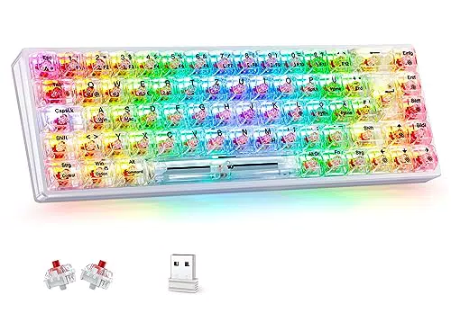 TECURS Mechanische Tastatur, RGB Gaming Tastatur Kabellos mit transparenter PC-Tastenkappe