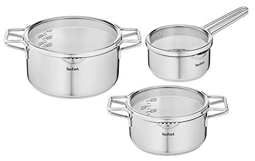 Tefal H852S3 Nordica 6-teiliges Topfset, bestehend aus Stielkasserolle 16 cm inkl. Deckel und Kochtöpfe 20/24 cm