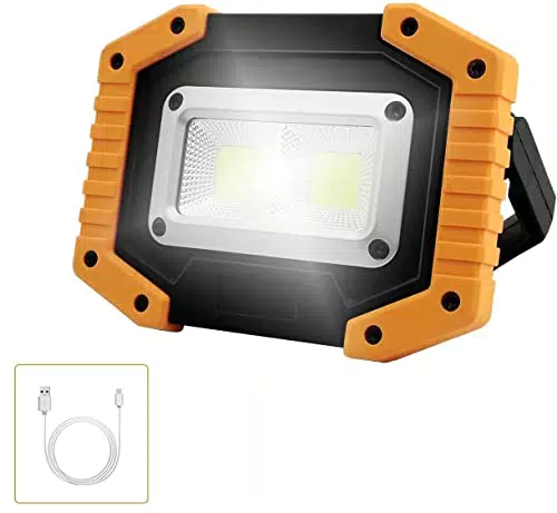 LED Baustrahler Akku - Tragbare Arbeitsleuchte COB 30W 1500LM für Garage, Camping, Angeln - USB aufladbar - 3 Lichtmodi