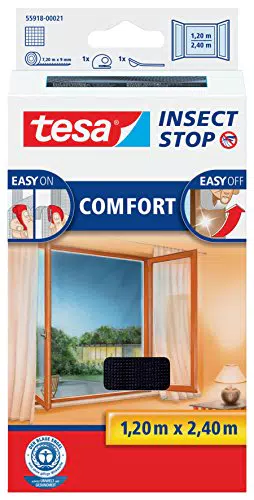 Tesa Insect Stop COMFORT Fliegengitter für bodentiefe Fenster - Insektenschutz selbstklebend - Fliegen Netz ohne Bohren